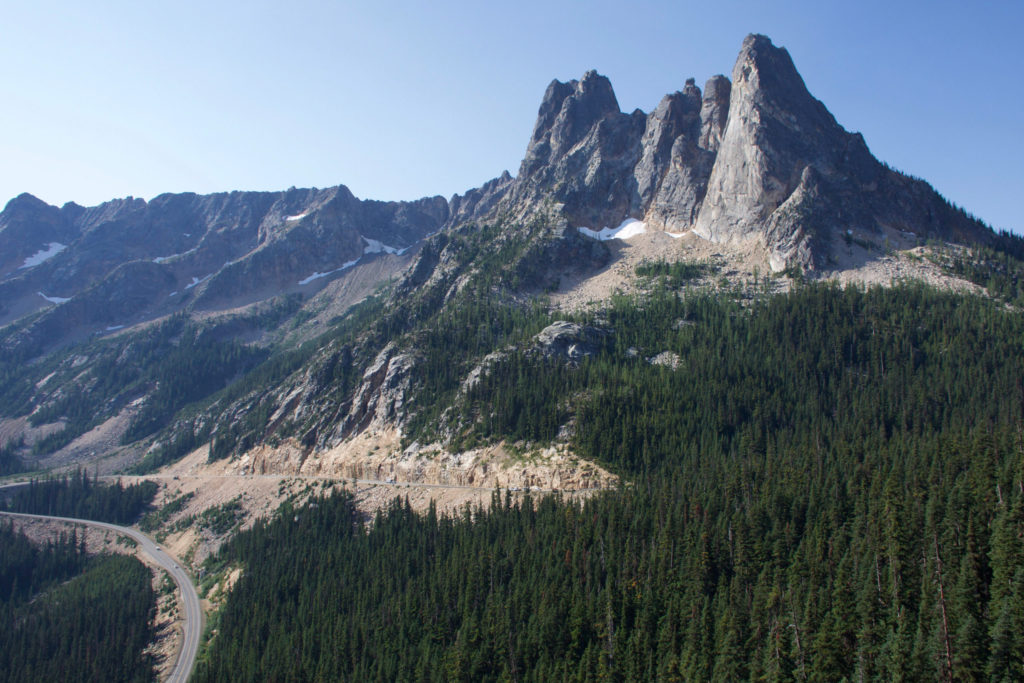 Washington Pass overlook. Scenic viewpoint with valleys and mountains in the North Cascades National Park Itinerary 
