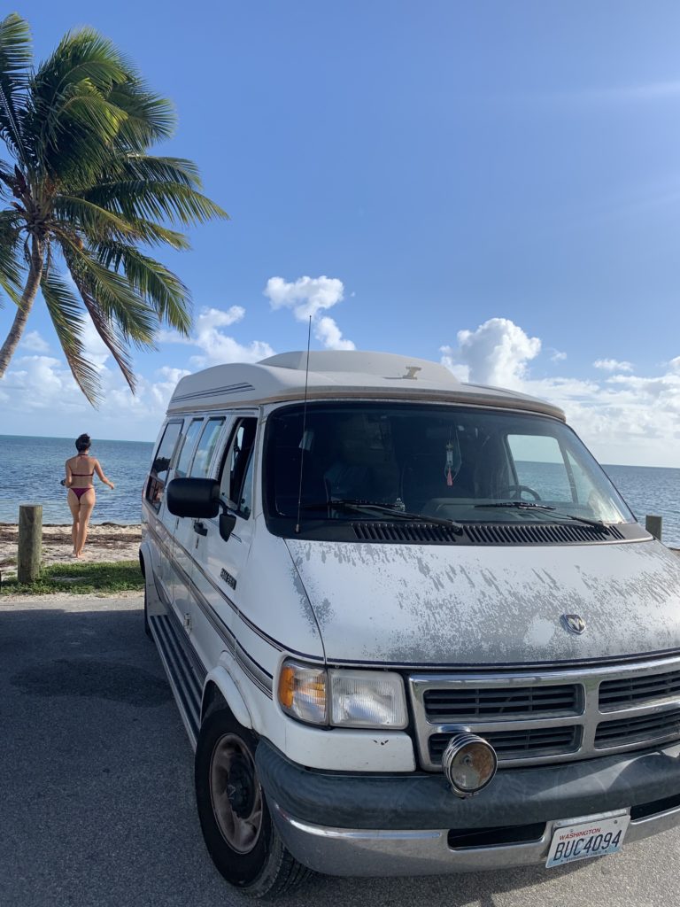 Florida road trip. Van by the beach 