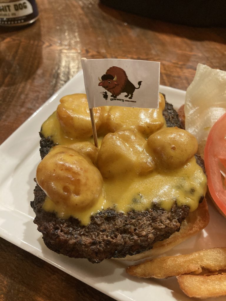 burger with cheese curds foodie road trip 