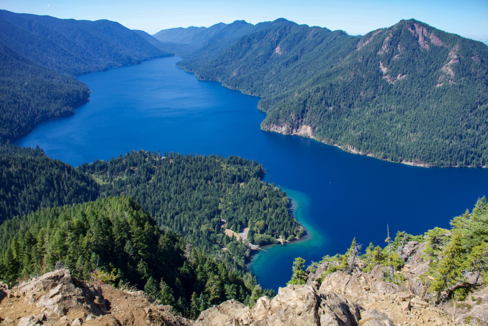 Aerial view of Crescent Lake at Olympic National Park 