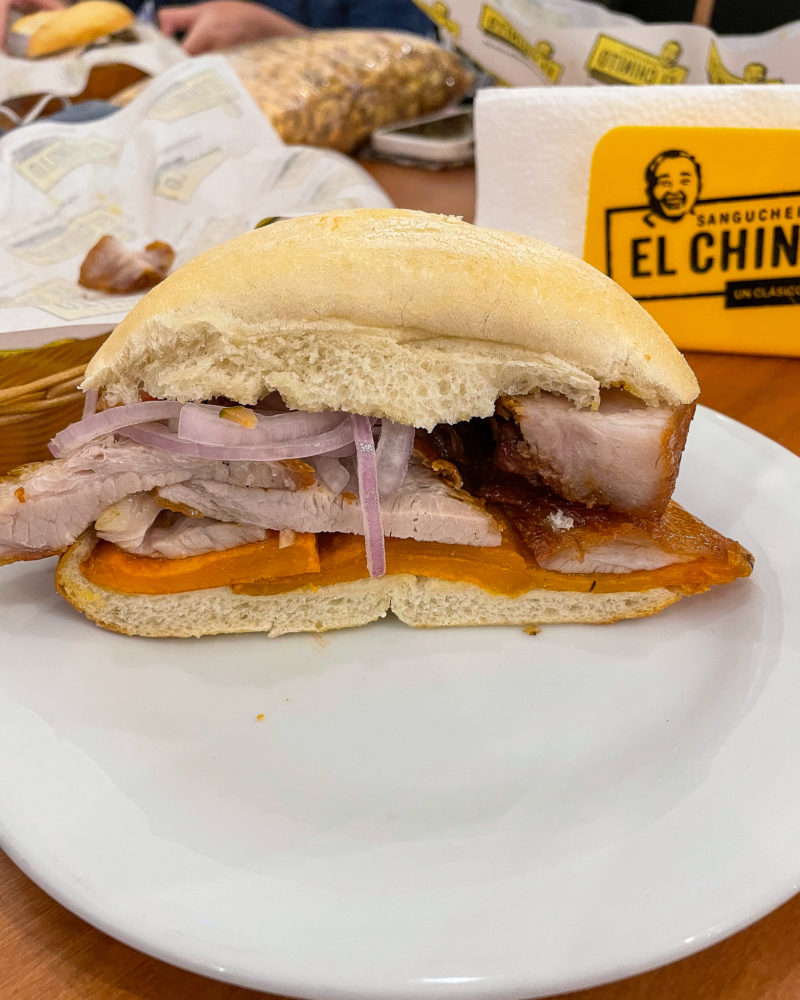 A Peruvian street food sandwich. 