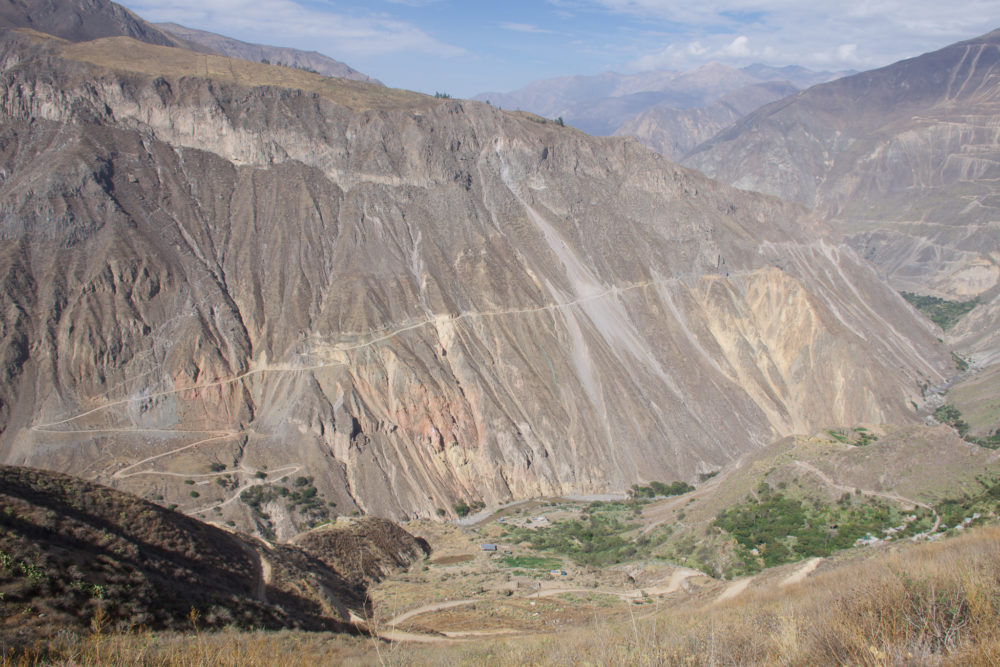 view of the exposed trails on a huge cliffside in the Colca Canyon