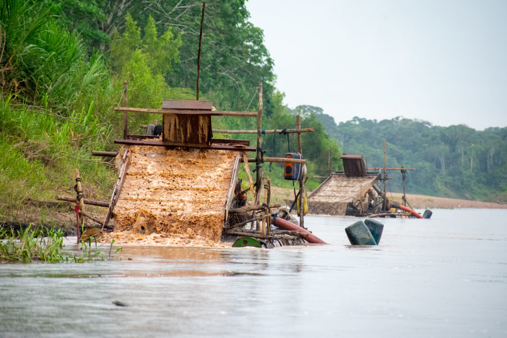 Mining equiptment in the amazon river looking for gold. 