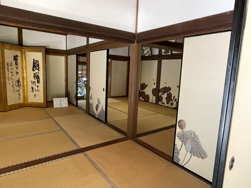 the inside of a tatami mat temple room. 