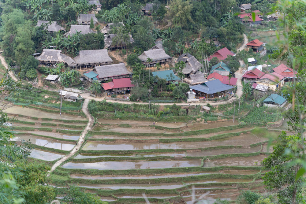 Small village with rice terraces on the North Vietnam motorbike loop. 