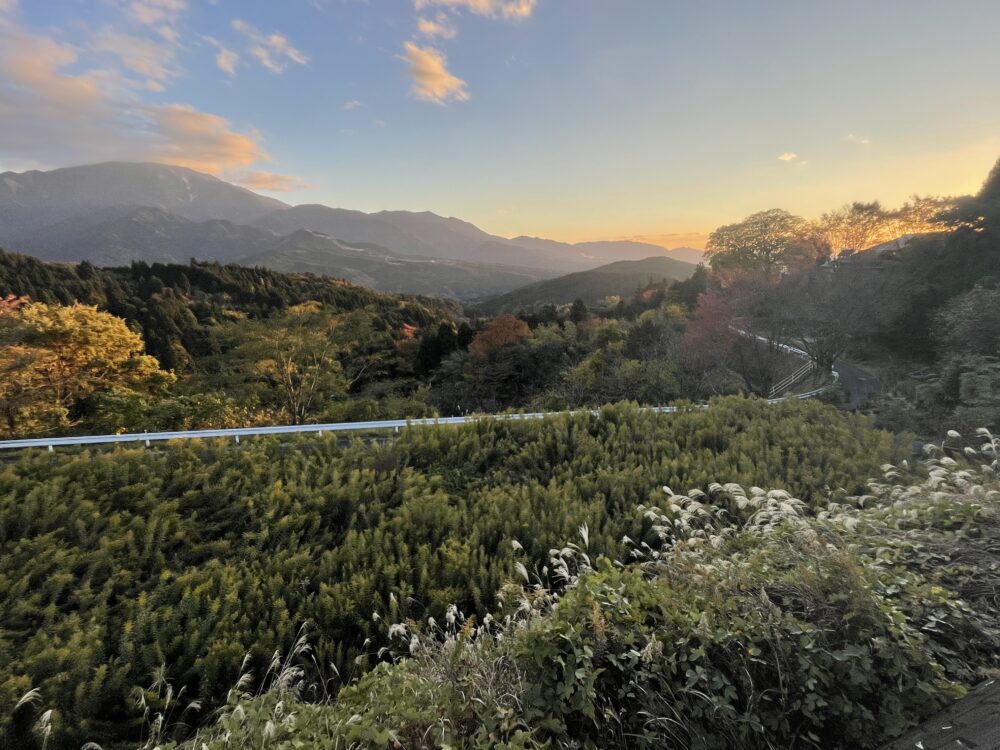 Panoramic views of the Japanese hillside on the  hike Magome to Tsumago. 