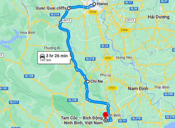 North Vietnam motorbike loop route from Hanoi to Tam coc. 