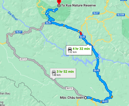 The route you should take from Moc Chau to Ta Xua. North Vietnam motorbike loop