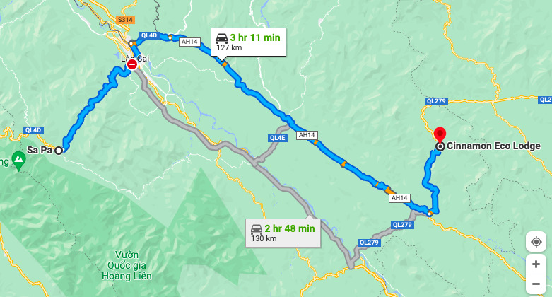 Route from Sa Pa to Cinnamon ecolodge on the North Vietnam motorbike loop