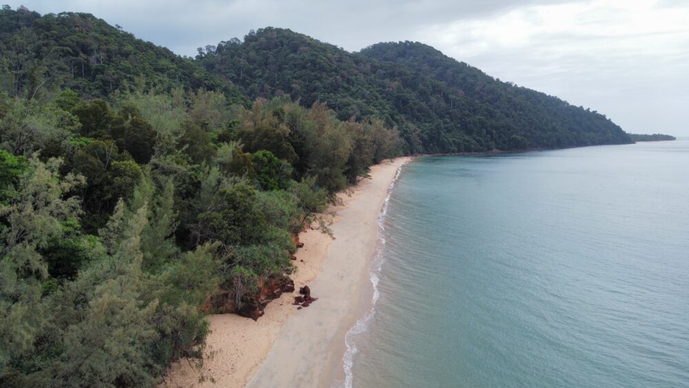 White sand beach on Koh Libong viewed from above. 
