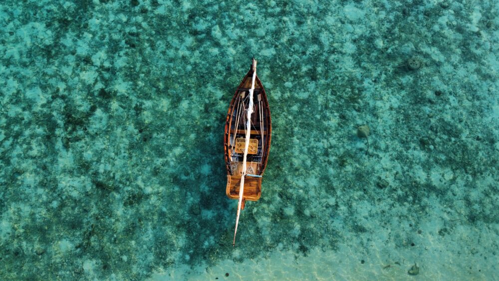 Dhoni boat in the water in the Maldives 