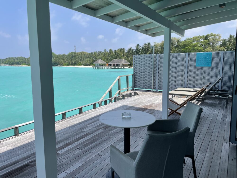 View from our deck at Kuramathi overwater bungalows 