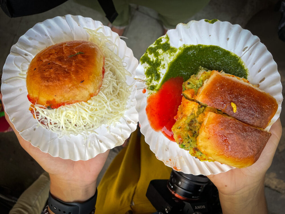 Two Indian street food sandwiches