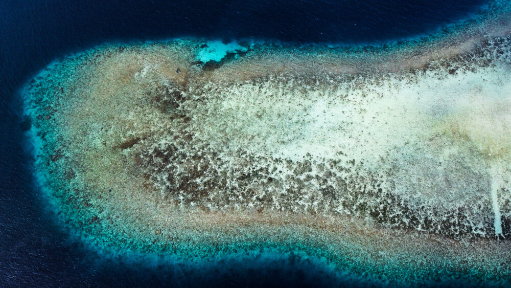 view of Omadhoo coral reef from above