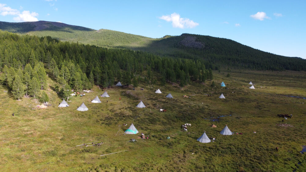 aerial view. of the camp reindeer herders camp 