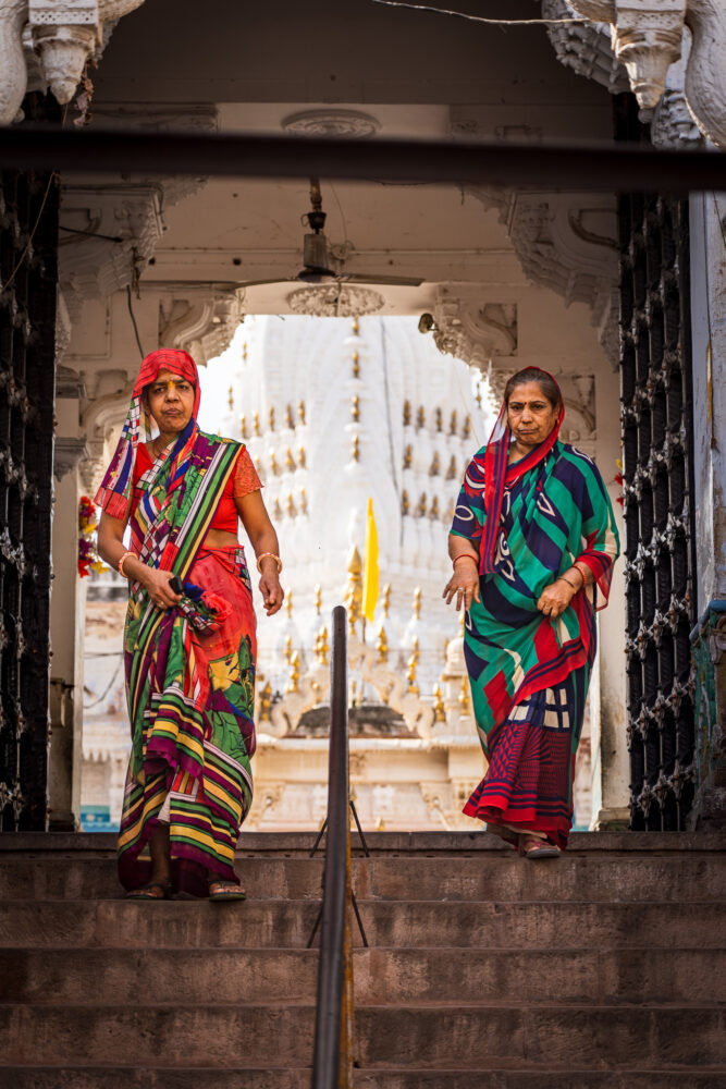 women coming out of a temple in India 