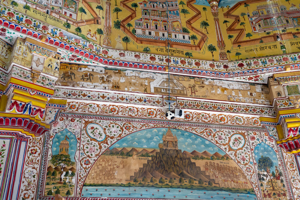 intricate colorful designs in the Jain temple in Bikaner 