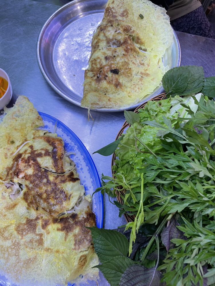 Traditional egg and shrimp pancake in vietnam 