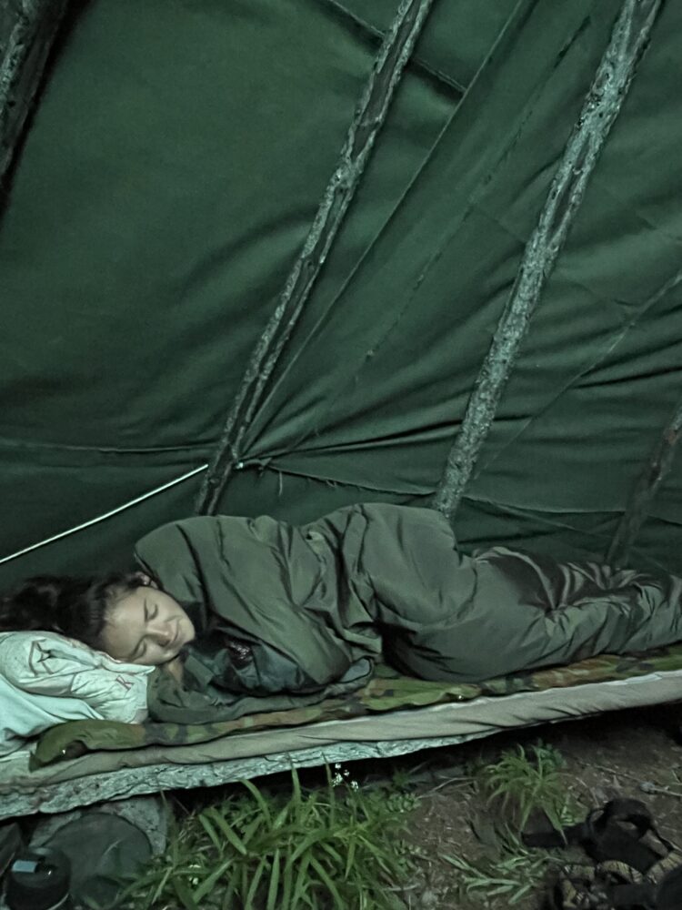 Me sleeping in a teepee at Mongolia's Nomadic Reindeer Tribe camp 