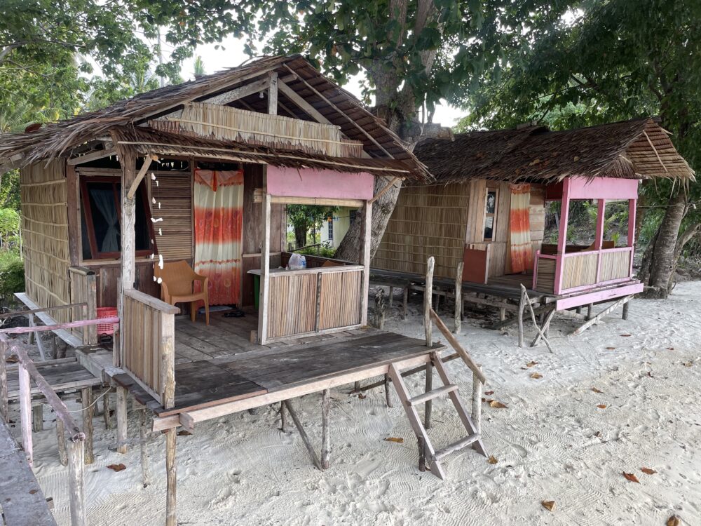Beach bungalows made of thatched bamboo 