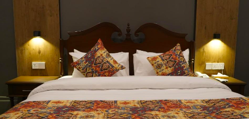 A colorful hotel bed in pakistan 