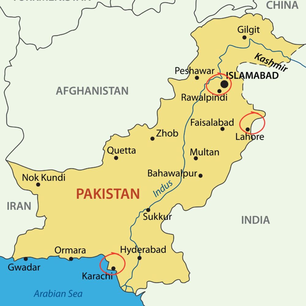 Map of the cities on my Pakistan itinerary 