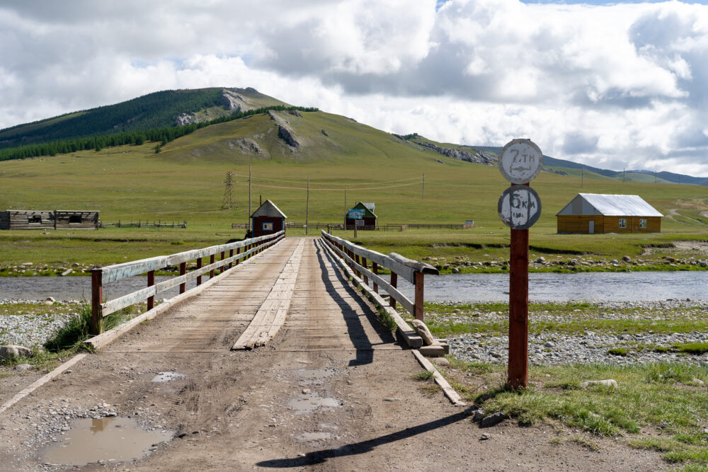 a bridge crossing in Mongolia. self drive Mongolia itinerary 