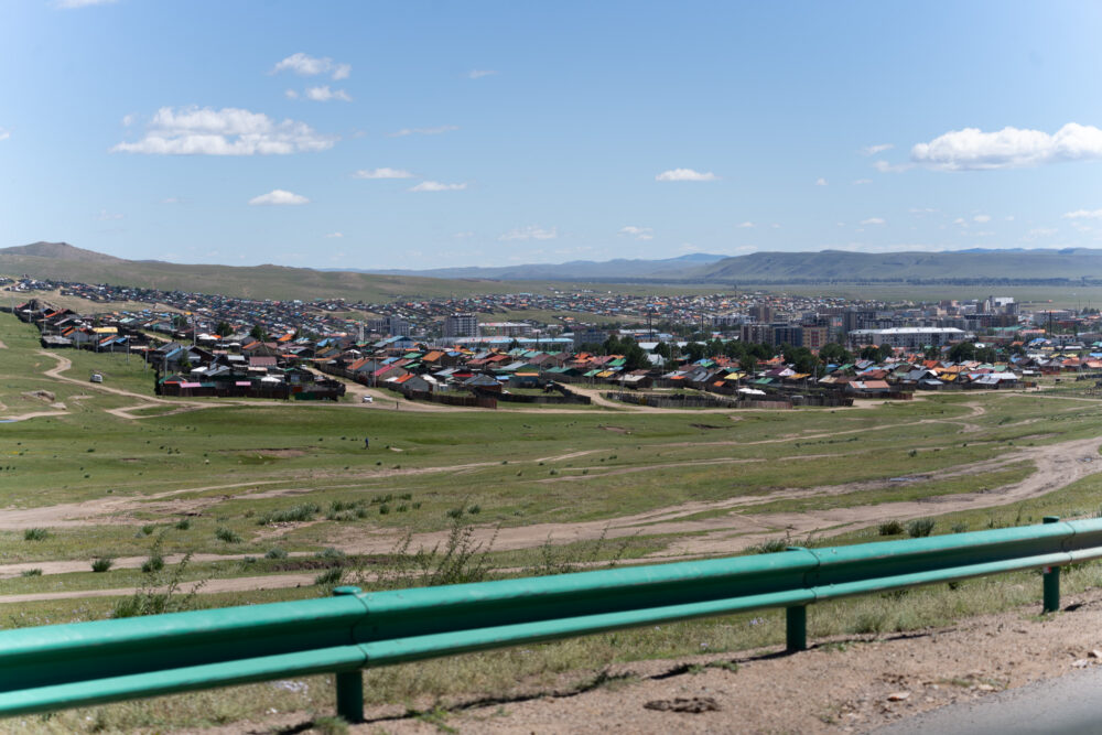 An aerial view of one of the larger cities in Mongolia. 