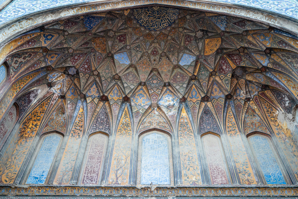 Colorful tiled ceiling of a mosque 