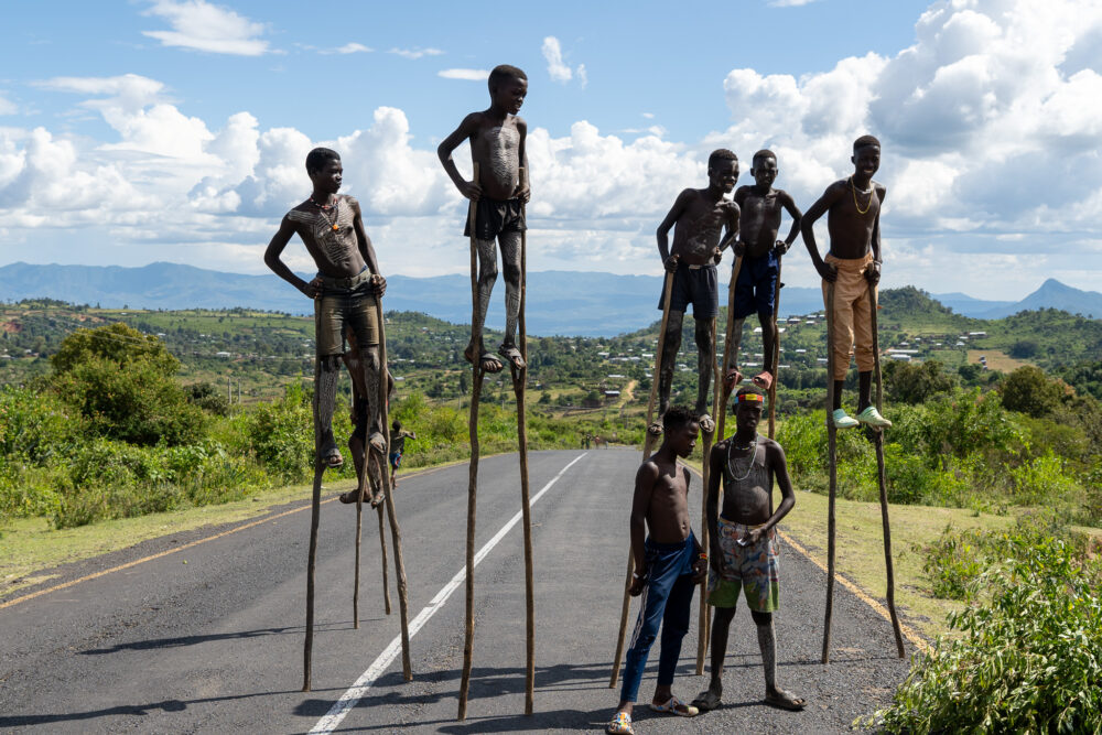 seven Ethiopian men on the road in the south of the country