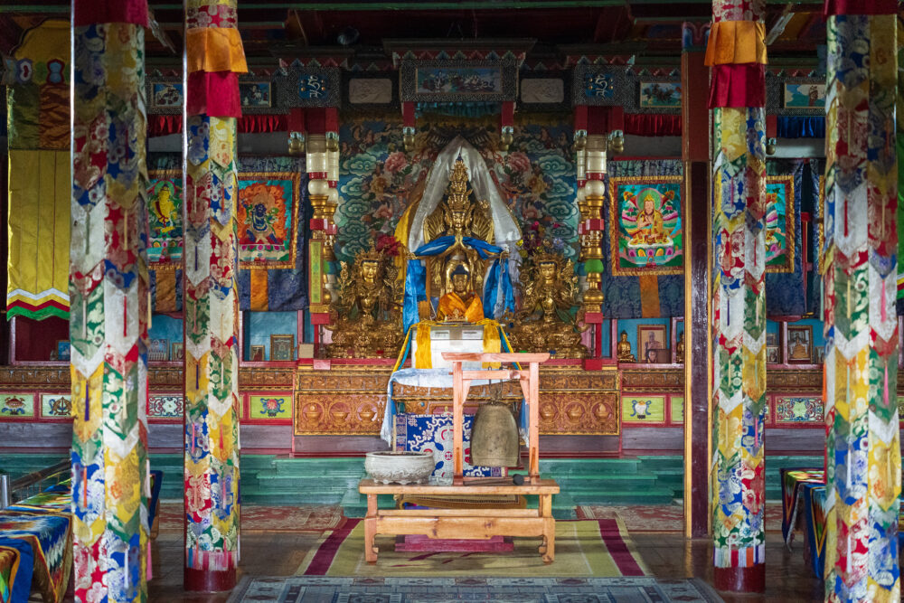 the colorful insides of a mongolian monastery
