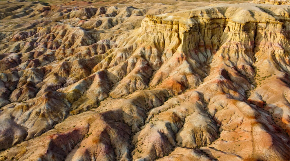 Aerial view of the white stupa in Mongolia