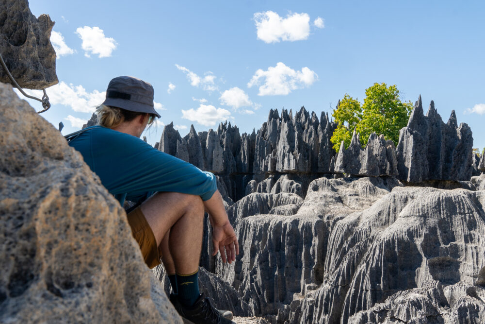 Evan looking out on the black spires of the Tsingy