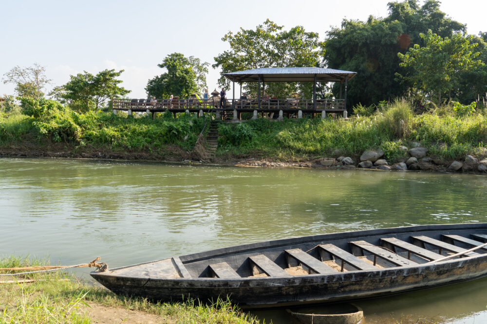Patio outside sapana village lodge by the river