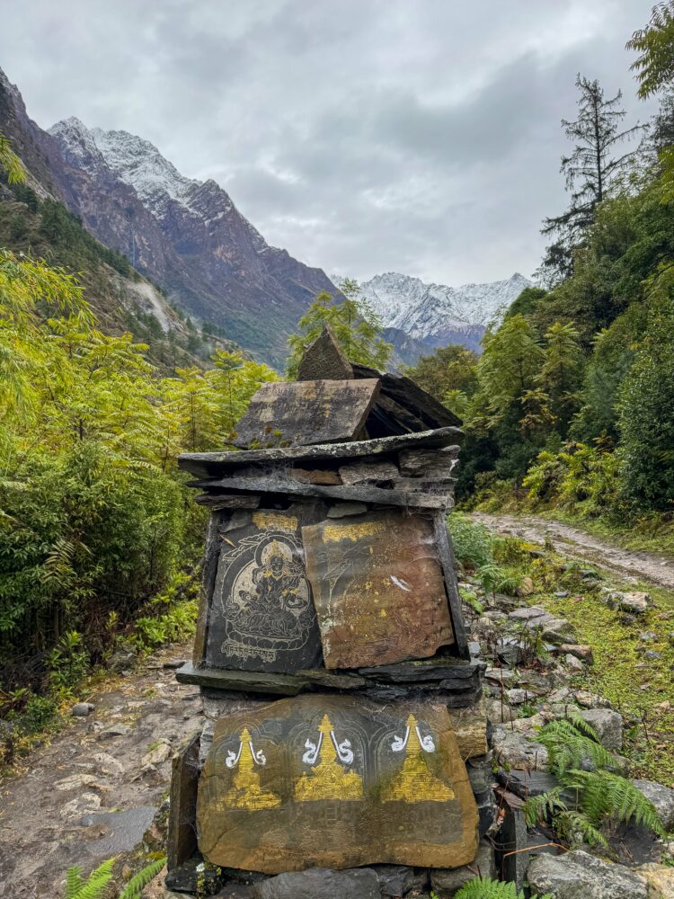 Buddhist inscribed tablets on the trail in Nepal