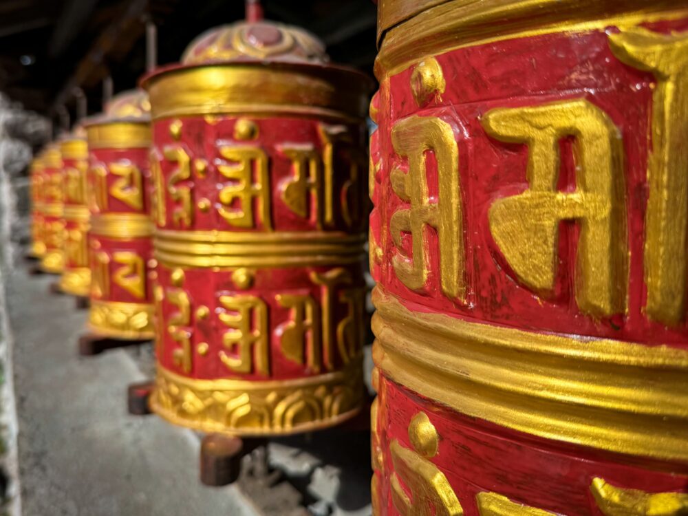 Close up of the prayer wheels in Nepal