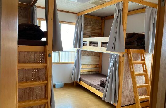 Simple bunk beds in a Tsuruoka Hostel