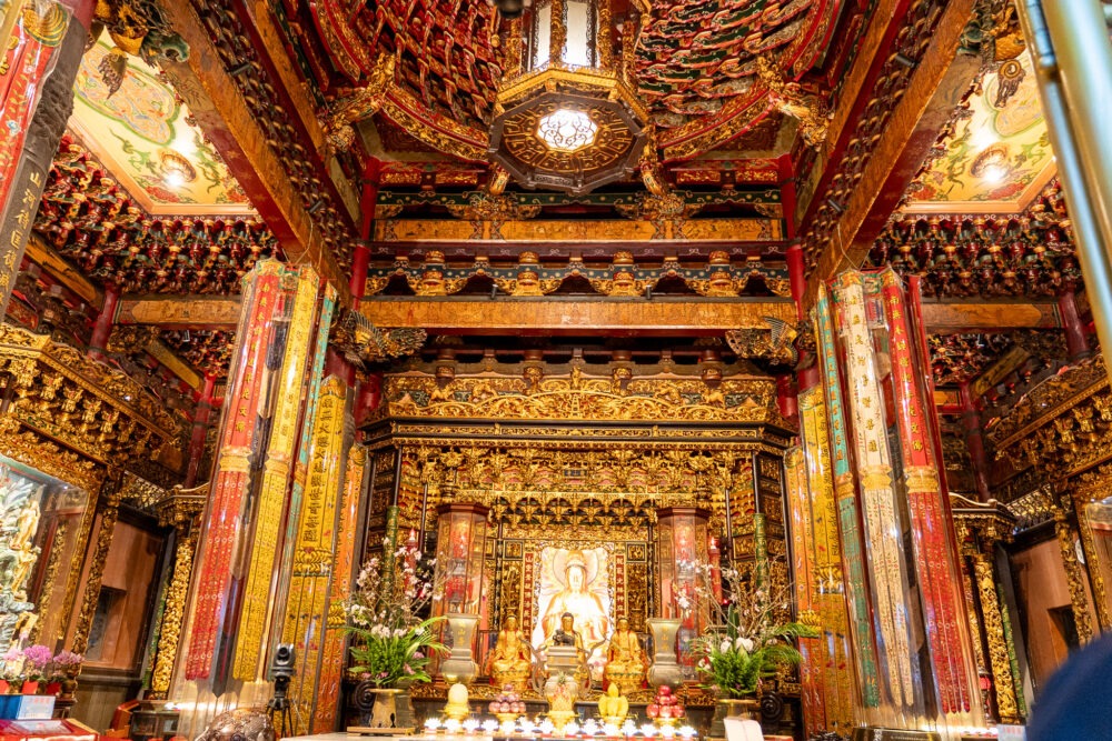 Bright gold interior of a temple in Taiwan 