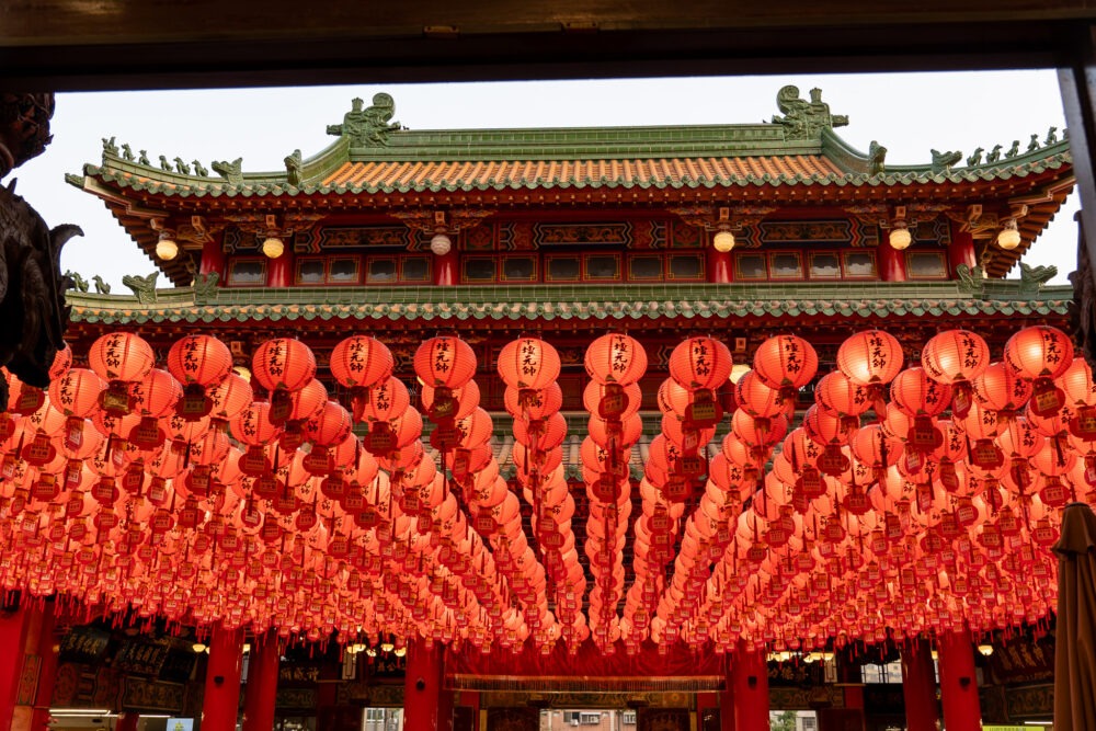 Temple with bright red lanterns